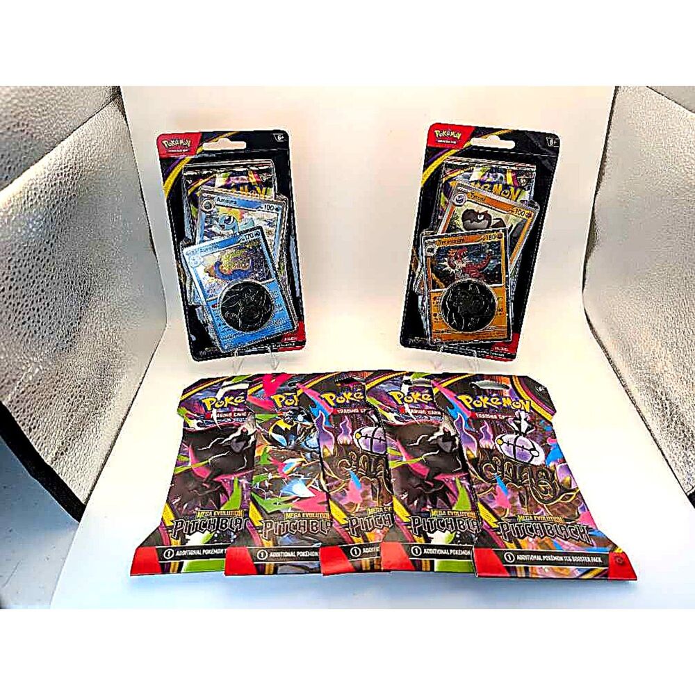 Pokemon Mega Evolution Pitch Black Lot: 2 Promo Blisters + 5 Sealed Packs